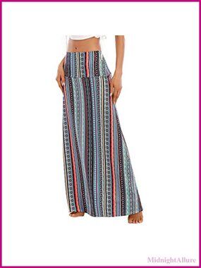 Tummy Control Maxi Skirt High Waist Flared Long Skirt Stretchy Cotton